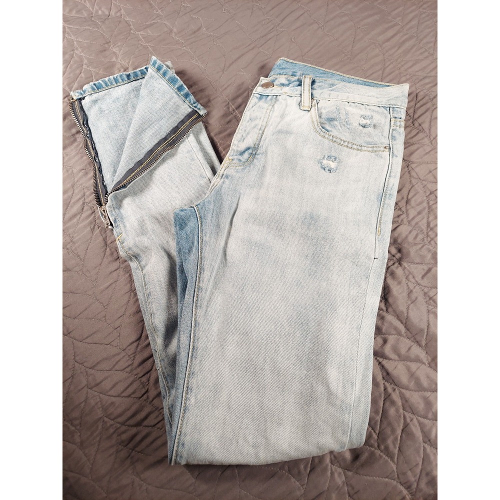 MNML Jeans Mens 30x34 Zip Leg Blue Denim Grunge Hip Hop Slim Skinny Jeans